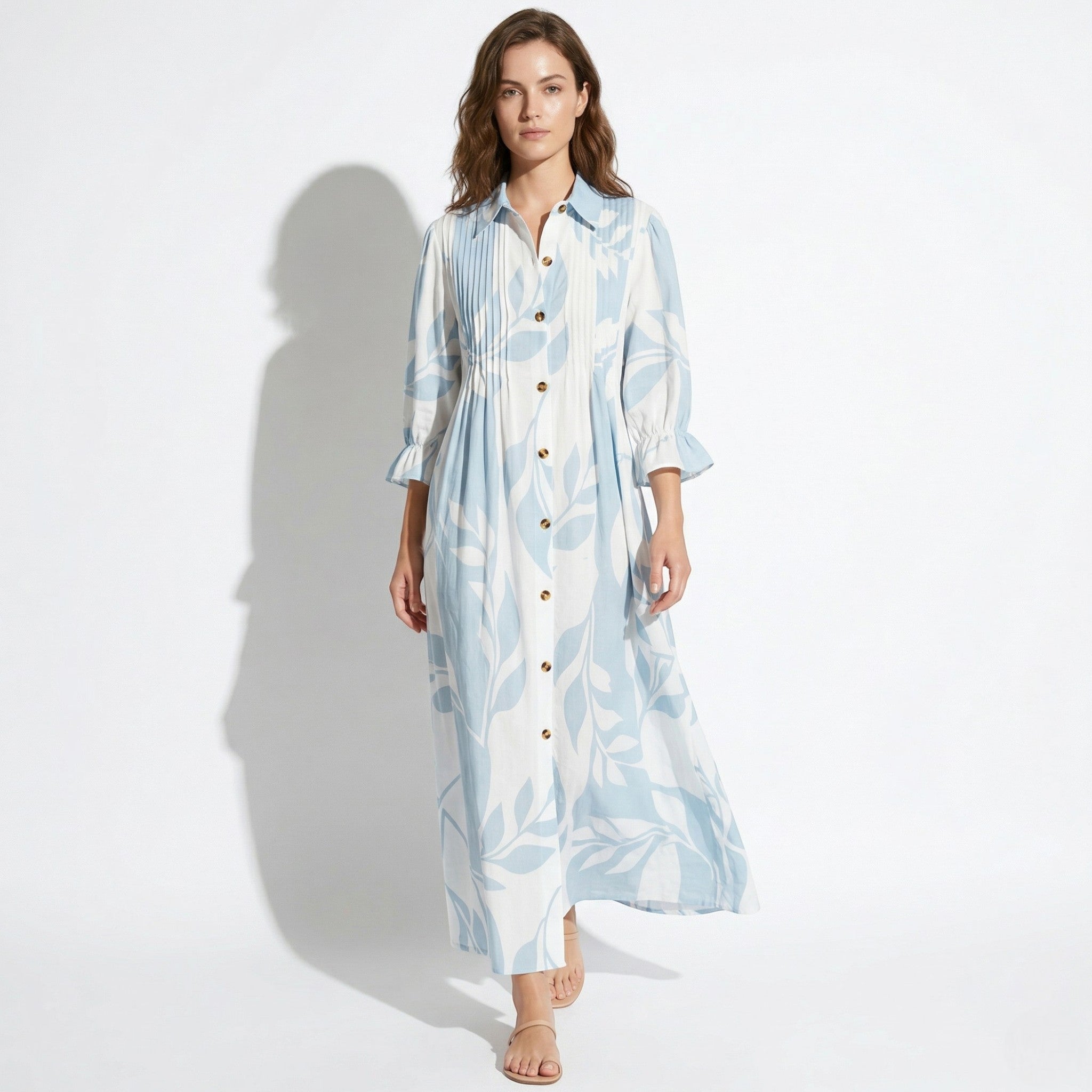 Clara – Damen Maxikleid mit Falten und Knöpfen für den Sommer