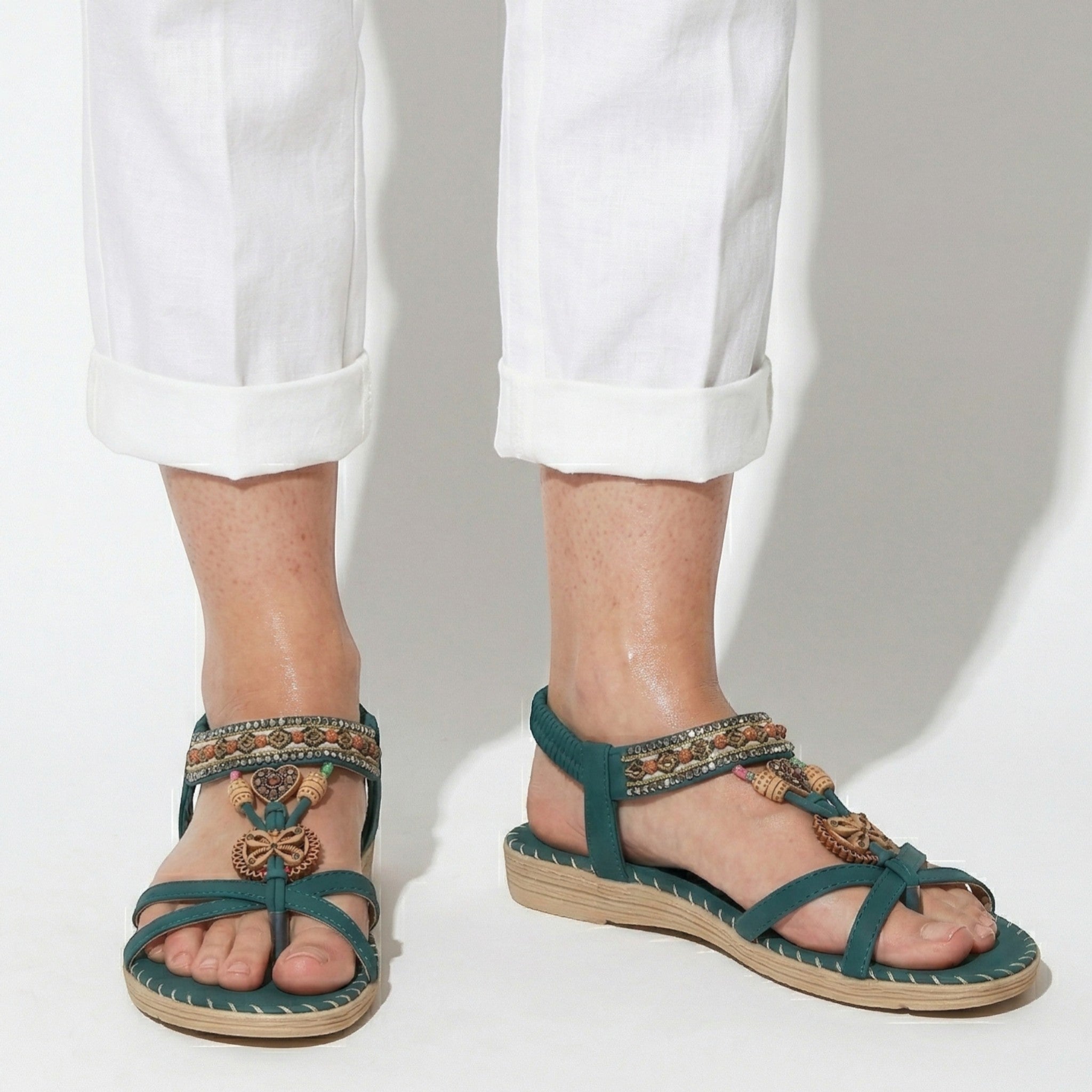Zoe – Damen Sommer Boho flache Sandalen