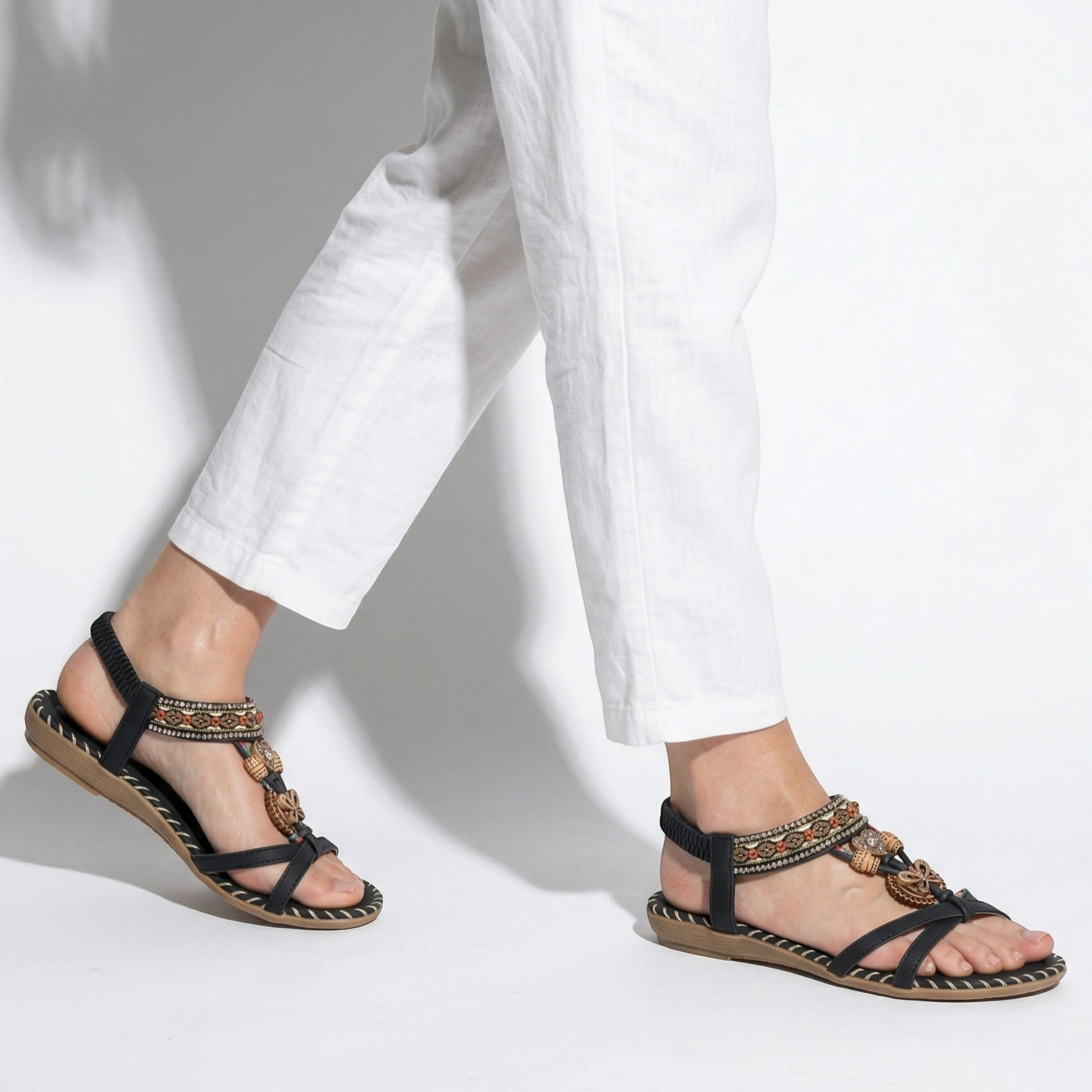 Zoe – Damen Sommer Boho flache Sandalen