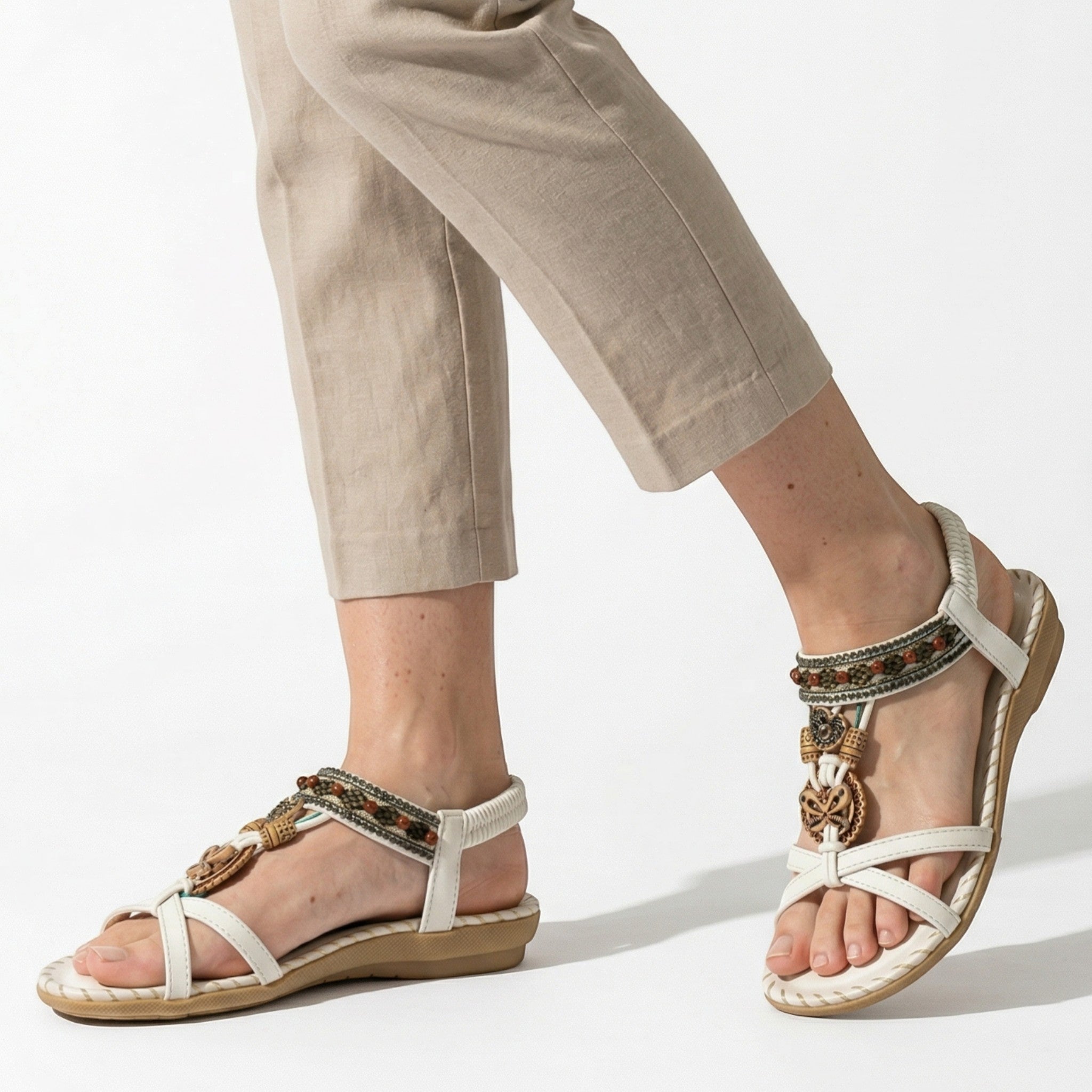 Zoe – Damen Sommer Boho flache Sandalen